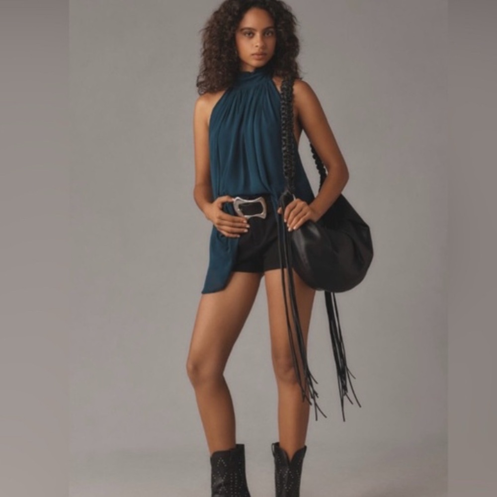 Anthropologie Deep Teal High-Neck Halter Top